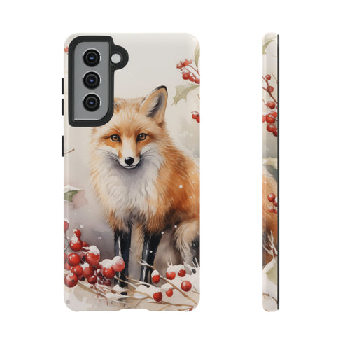Christmas Fox in a Wreath of Red Berries - Impact Resistant Phone Case Samsung Galaxy S21 Glossy
